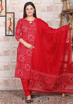 Red Embroidered Cotton Kurta Set