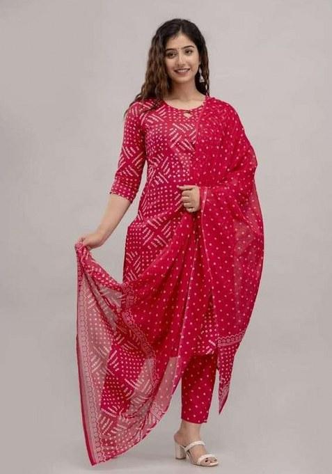 Rani Pink Embroidered Cotton Kurta Set