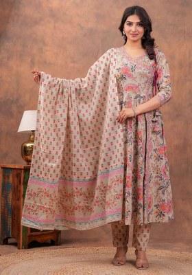 Grey Embroidered Cotton Kurta Set