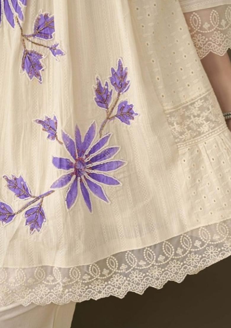 Purple Embroidered Cotton Kurta Set - Indya