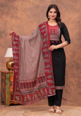 Black Embroidered Cotton Kurta Set