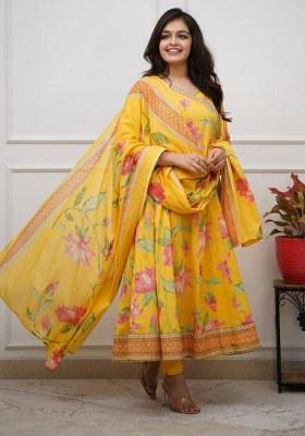 Yellow Embroidered Cotton Kurta Set