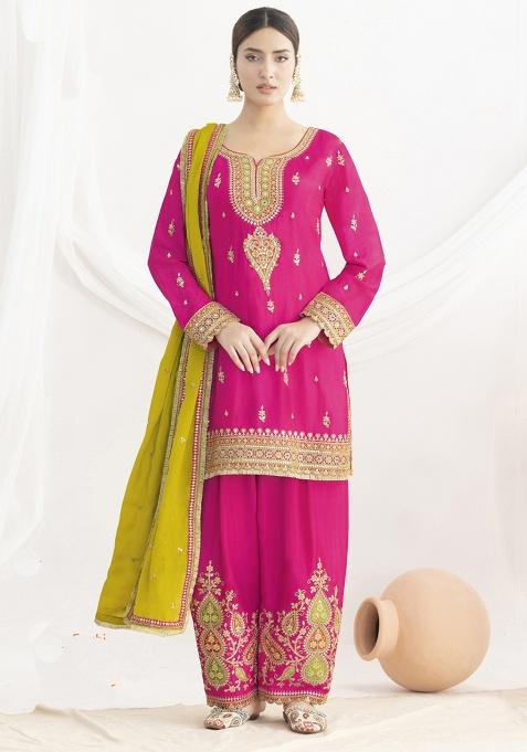 Pink Embroidery Silk Kurta Set