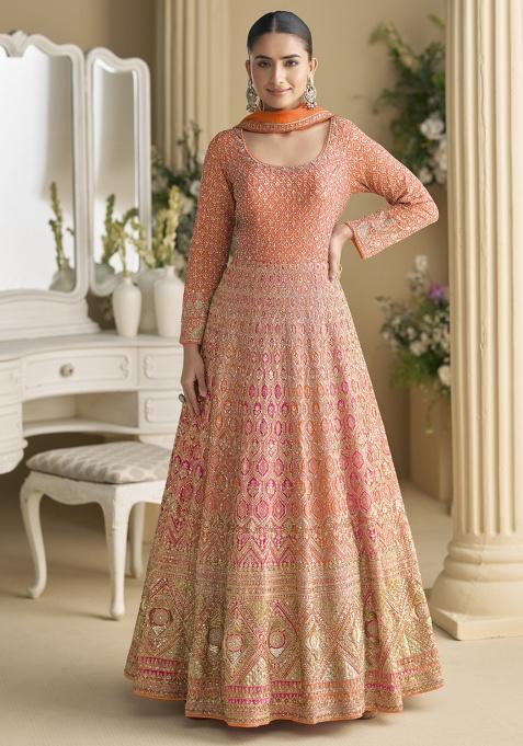 Orange Embroidery viscose Kurta Set