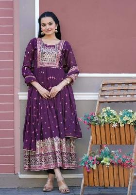 Purple Motif Georgette Kurta Set
