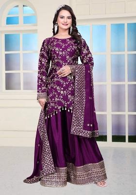 Purple Motif Chinon Kurta Set