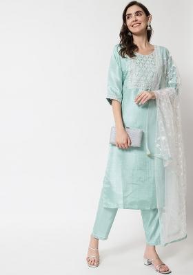 Sky Blue Motif Silk Kurta Set
