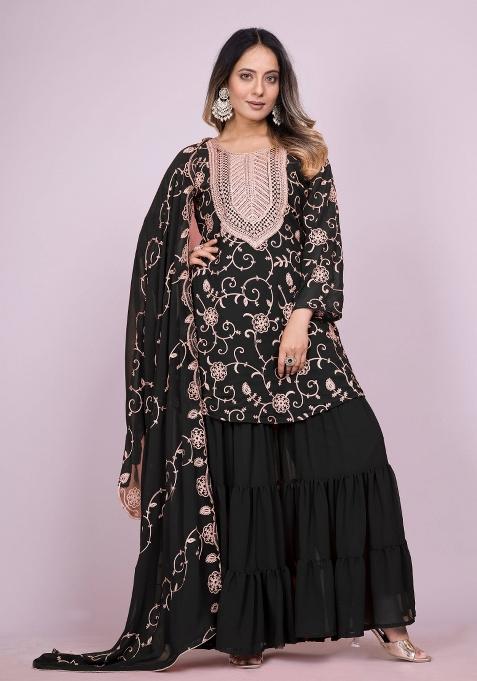 Black Motif Georgette Kurta Set