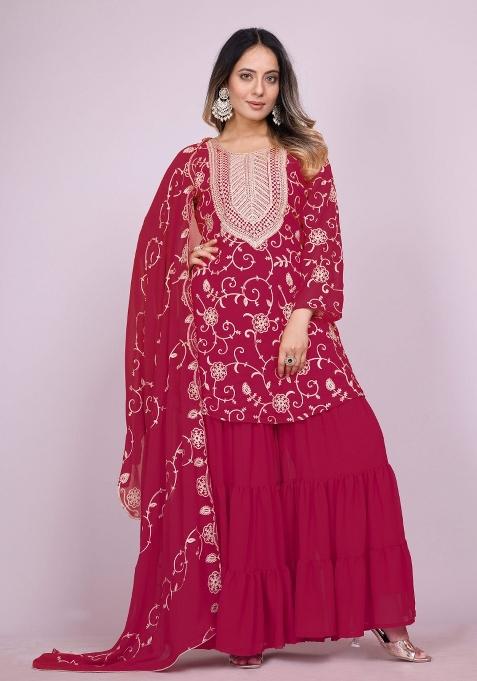 Pink Motif Georgette Kurta Set