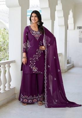 Wine Motif Star Georgette Kurta Set