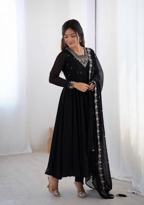 Black Motif Georgette Kurta Set