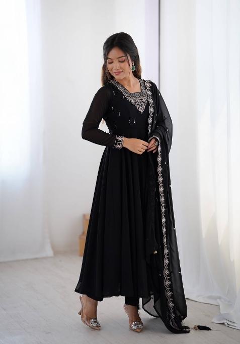 Black Motif Georgette Kurta Set