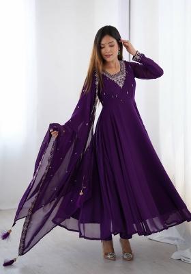 Purple Motif Georgette Kurta Set