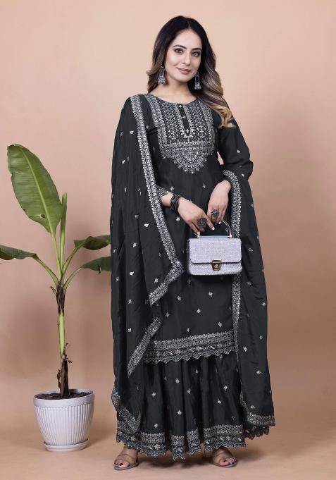 Black Motif Chinon Kurta Set
