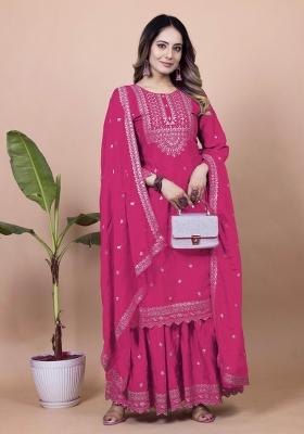 Pink Motif Chinon Kurta Set
