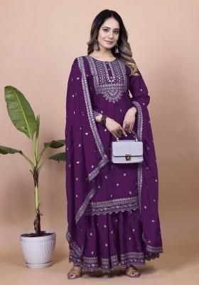 Wine Motif Chinon Kurta Set
