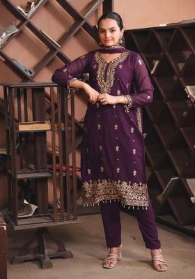 Wine Motif Georgette Kurta Set
