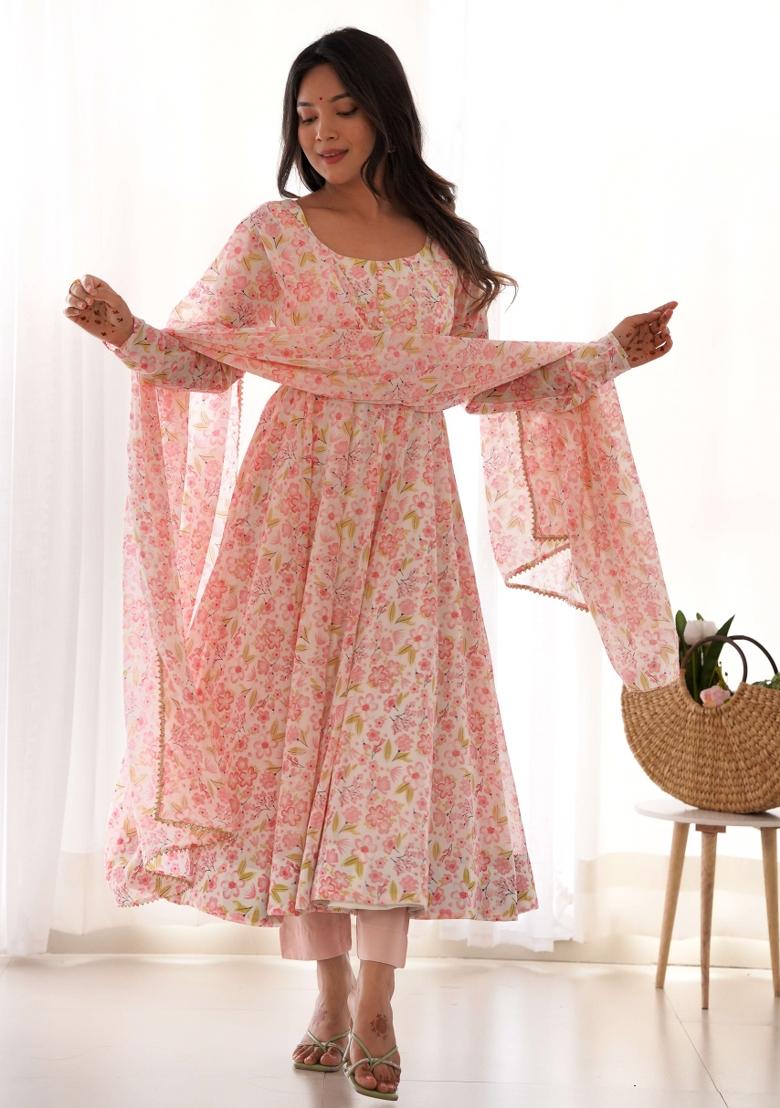 Multi Motif Chiffon Kurta Set - Indya