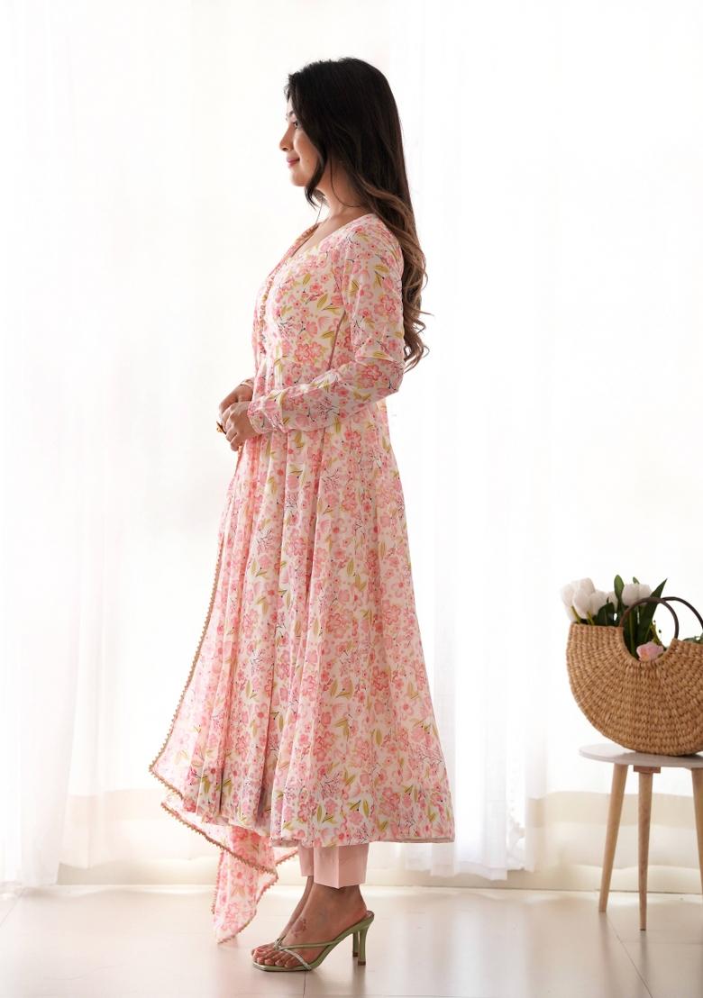 Multi Motif Chiffon Kurta Set - Indya