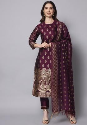 Wine Motif Silk Kurta Set
