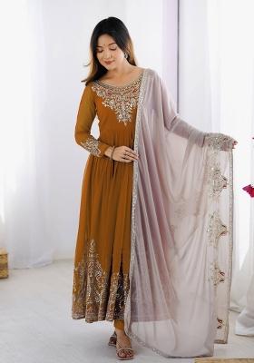 Mustard Motif Georgette Kurta Set