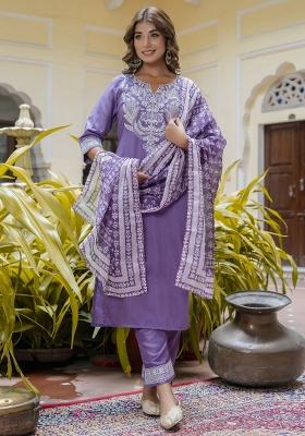 Purple Motif Silk Kurta Set