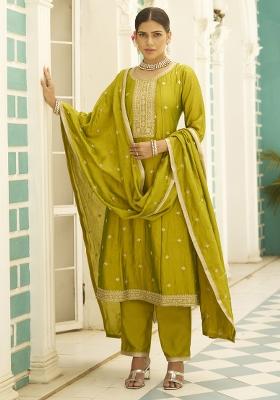 Lemon Motif Silk Kurta Set