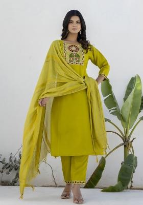 Lemon Motif Cotton Blend Kurta Set