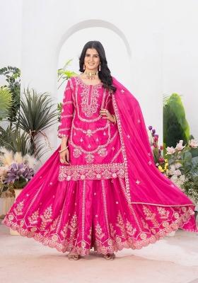 Pink Motif Silk Kurta Set