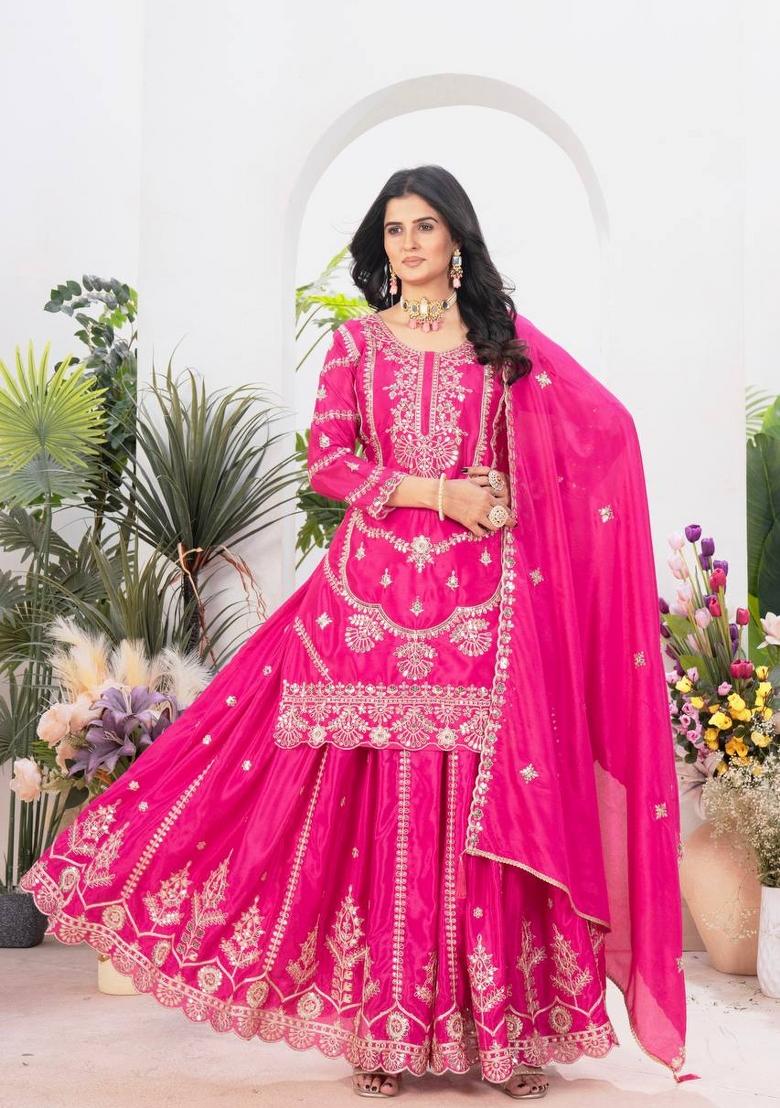 Pink Motif Silk Kurta Set - Indya