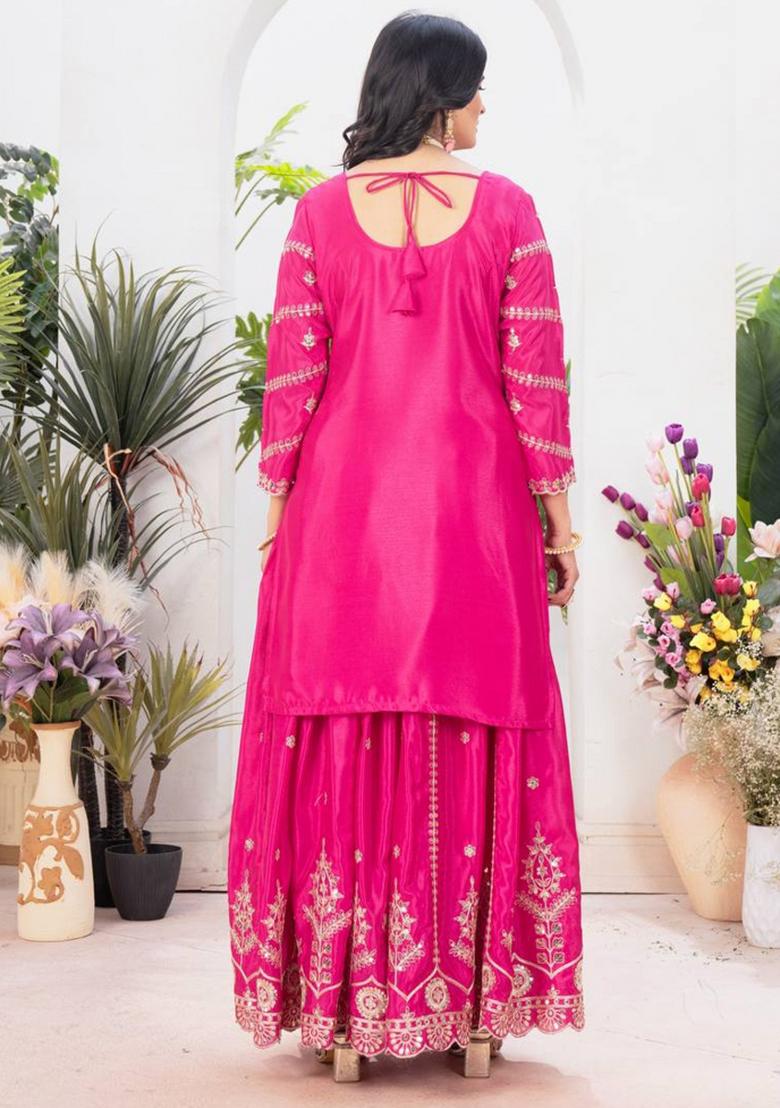 Pink Motif Silk Kurta Set - Indya
