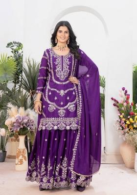 Purple Motif Silk Kurta Set