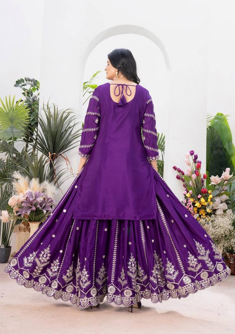 Purple Motif Silk Kurta Set - Indya