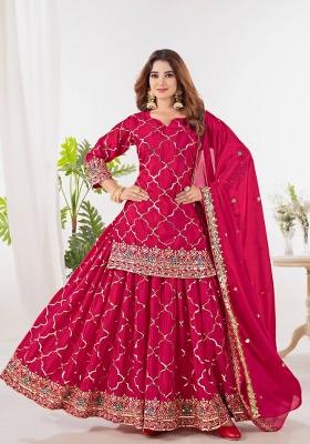 Pink Motif Silk Kurta Set