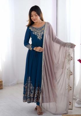 Blue Embroidery Georgette Kurta Set