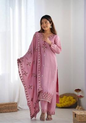 Light Pink Motif Silk Kurta Set