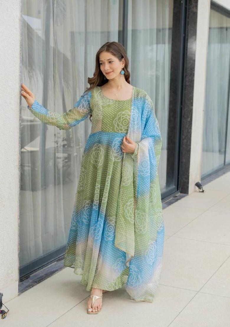 Multi Motif Soft Organza Kurta Set - Indya