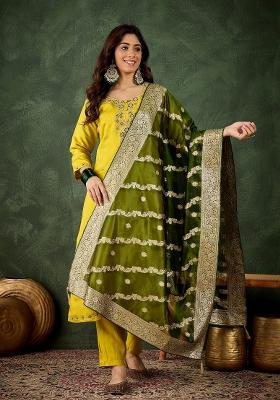 Lemon Motif Viscose Rayon Kurta Set