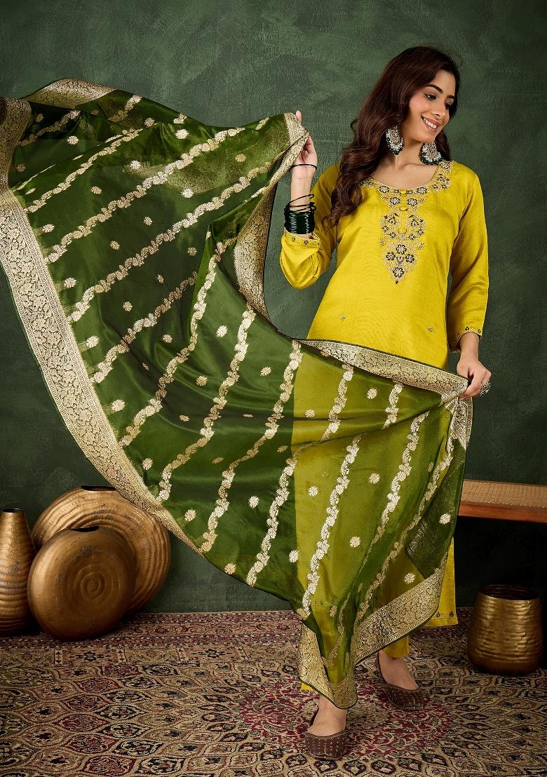 Lemon Motif Viscose Rayon Kurta Set - Indya