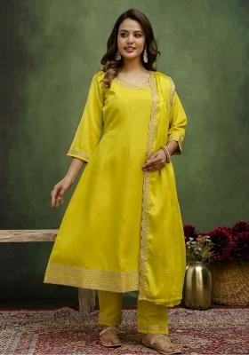 Lemon Motif Viscose Rayon Kurta Set