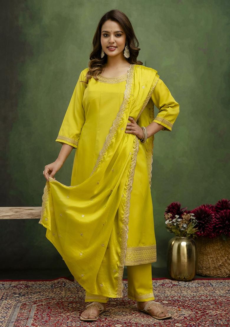 Lemon Motif Viscose Rayon Kurta Set - Indya