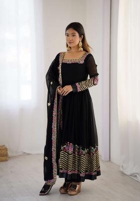 Black Embroidery Georgette Kurta Set