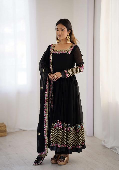 Black Embroidery Georgette Kurta Set