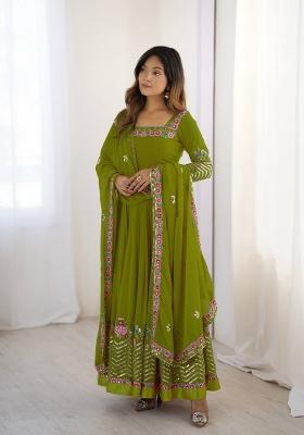 Green Embroidery Georgette Kurta Set