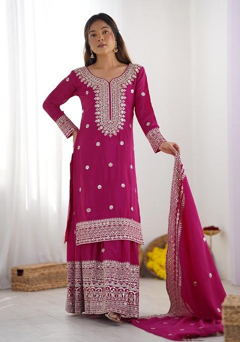 Pink Printed Chinon Salwar Suit