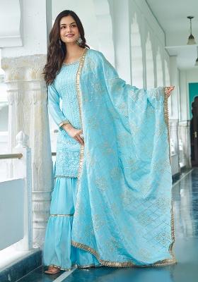 Sky blue Printed Chinon Salwar Suit
