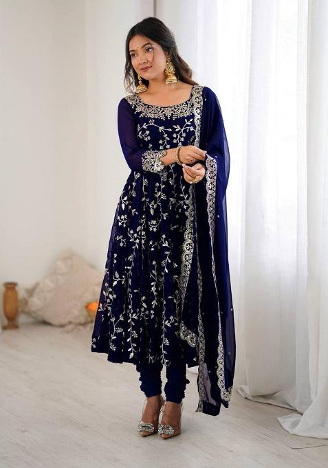 Blue Printed Georgette Salwar Suit