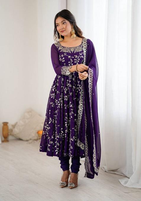 Purple Printed Georgette Salwar Suit