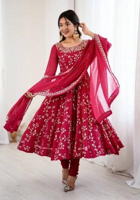 Red Printed Georgette Salwar Suit