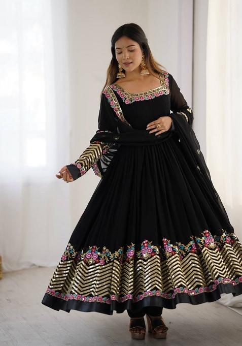 Black Printed Georgette Salwar Suit